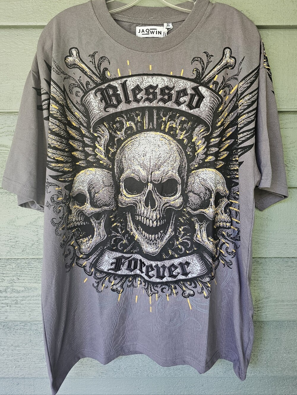 Jaqwin "Blessed Forever" Skull Graphic Tee - Gray Men's Size XL